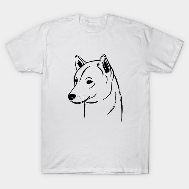 Shiba Inu (Black and White) T-Shirt by illucalliart